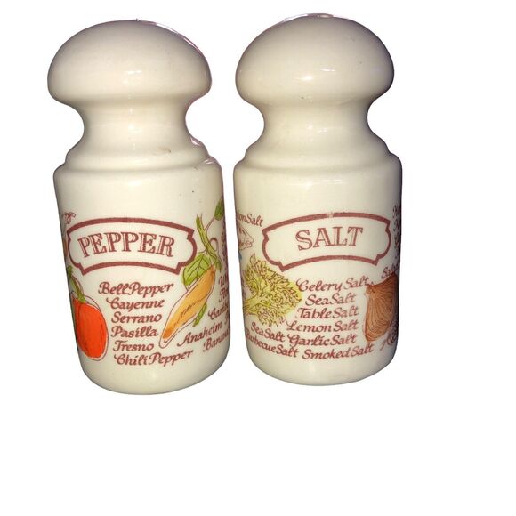 1980 Avon Ceramic Salt & Pepper Shakers w/Colorful Herb & Spice Design - Picture 1 of 10